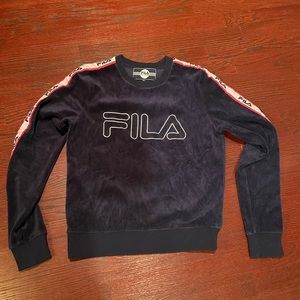 Fila Navy Blue Velvet Pullover Top Sweatshirt XS